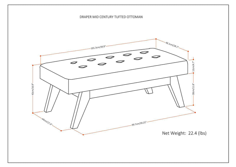 Draper - Upholstered Mid Century Tufted Ottoman Bench - R&R Furniture Gallery (Fountain Valley, CA)