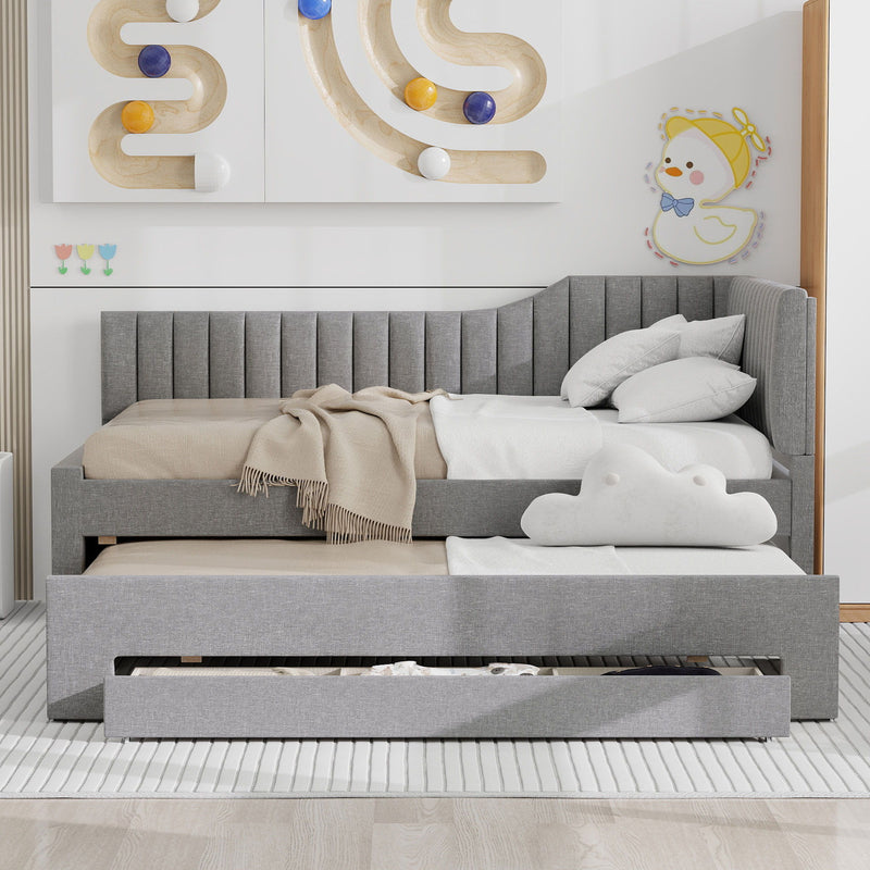 Upholstered Daybed With Trundle And 3 Drawers - R&R Furniture Gallery (Fountain Valley, CA)