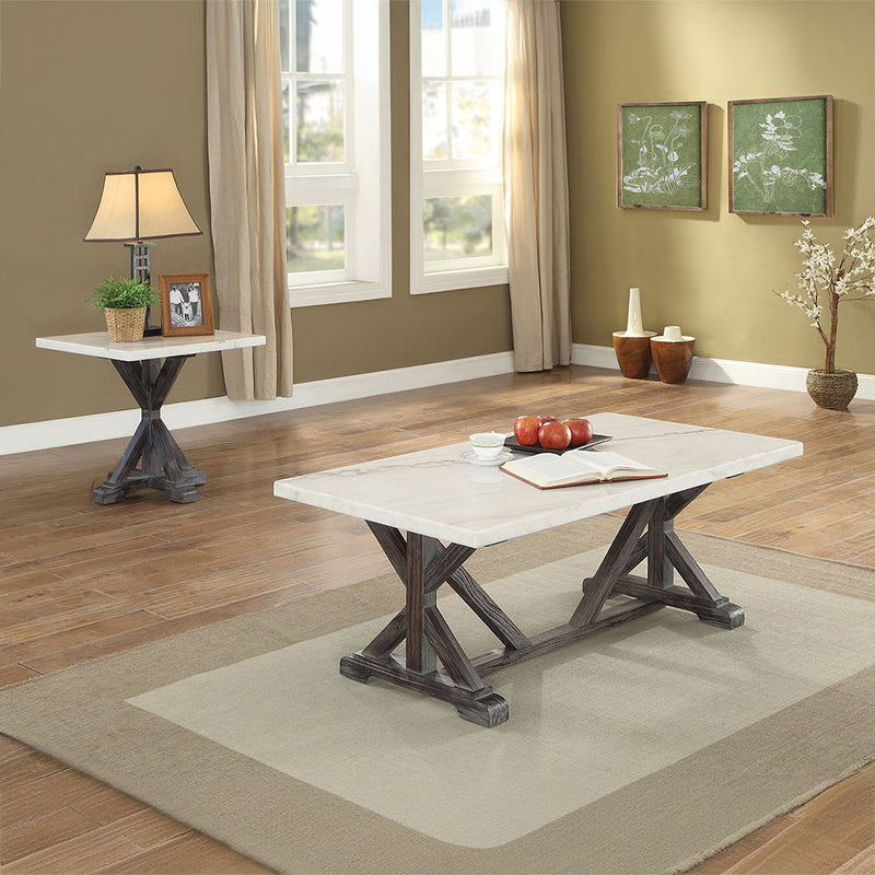 Romina - Coffee Table - White Marble Top & Weathered Espresso - R&R Furniture Gallery (Fountain Valley, CA)