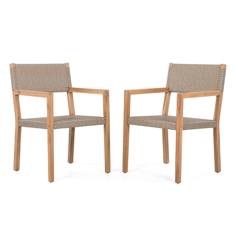 Outdoor Dining Chairs For Patios, Gardens (Set of 2) - Light Brown Multi / Light Teak - R&R Furniture Gallery (Fountain Valley, CA)
