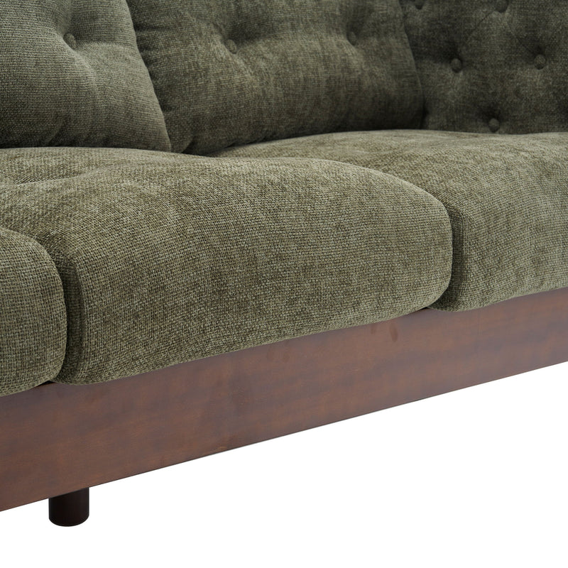Noble House upholstered 3-seater modern sofa with tufted design, featuring plush cushions and sleek fabric for living room decor.