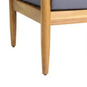 Outdoor 3 seater sofa by Noble House with dark gray cushions and teak acacia wood frame, suitable for patio or garden.