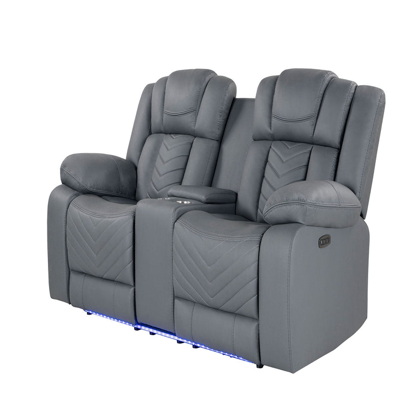 Raize - 10 Power Console Reclining Loveseat With LED - Gray - R&R Furniture Gallery (Fountain Valley, CA)