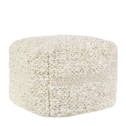 Ivory Sinclair accent pouf by Classic Home, soft fabric upholstery, round shape, and compact design for versatile seating.
