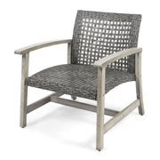 Outdoor Club Chair With Rattan Cover And Acacia Wood Frame - Gray - R&R Furniture Gallery (Fountain Valley, CA)