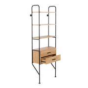 Lumi Source Lean industrial bookcase with black metal frame and brown wooden shelves, modern storage for home or office.