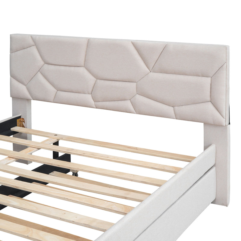 Upholstered Platform Bed With Brick Pattern Headboard And Twin Long Size Trundle - R&R Furniture Gallery (Fountain Valley, CA)