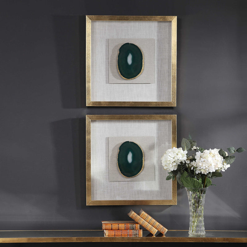 Keeva Agate Stone Shadow Box wall decor by Uttermost with gold frame and natural agate stone interior for elegant home decoration.