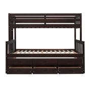 DreamHaus bunk bed with twin size trundle and built-in drawers, featuring a sturdy wooden frame and space-saving design.