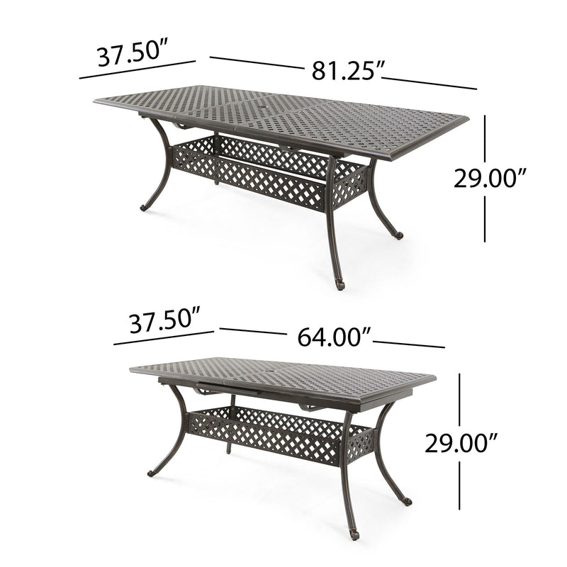Outdoor Expandable Dining Table With Umbrella Holder, Lattice Pattern And Curved Legs - Black - R&R Furniture Gallery (Fountain Valley, CA)