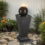 35.5" Tall Column Fountain With LED Lights, Retro Outdoor Decor, Weather Resistant Feature - Dark Brown - R&R Furniture Gallery (Fountain Valley, CA)