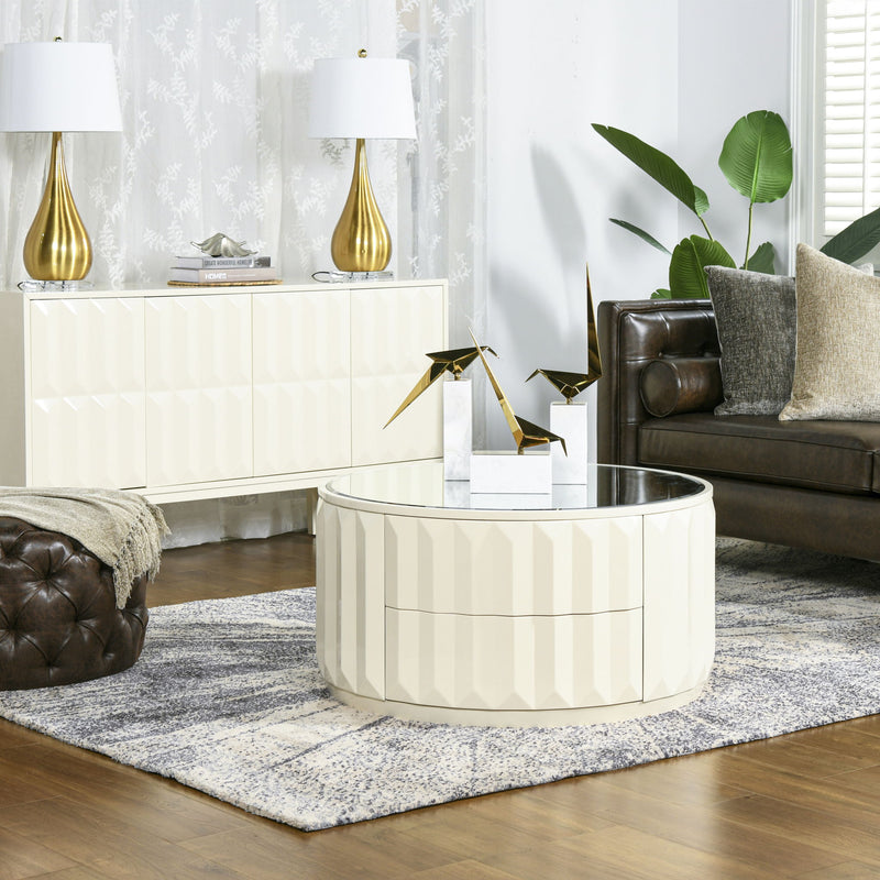 Facino - Round Storage Coffee Table - White Birch - R&R Furniture Gallery (Fountain Valley, CA)