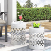 Noble House outdoor metal side table with sleek S/2 design, ideal for patio or garden decor, featuring a sturdy metal frame.
