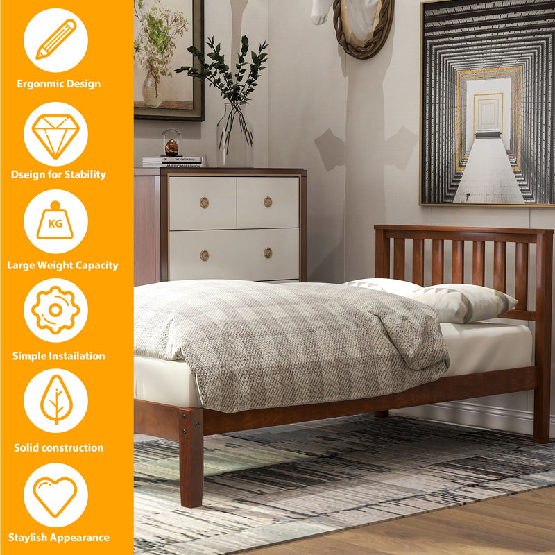 DreamHaus platform bed with headboard, footboard, and slat support, showcasing a modern wooden frame and sturdy construction.
