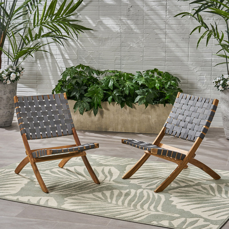 Solidago - Outdoor And Strapping Belt Folding Chairs, (Set of 2) - Black / Brown - R&R Furniture Gallery (Fountain Valley, CA)