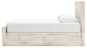 Signature Design by Ashley Lawroy panel storage bed with built-in drawers and modern wood finish, showcasing sleek bedroom furniture.