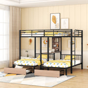 Triple Bunk Bed With Drawers, Multi-Functional Frame With Desks And Shelves In The Middle - R&R Furniture Gallery (Fountain Valley, CA)