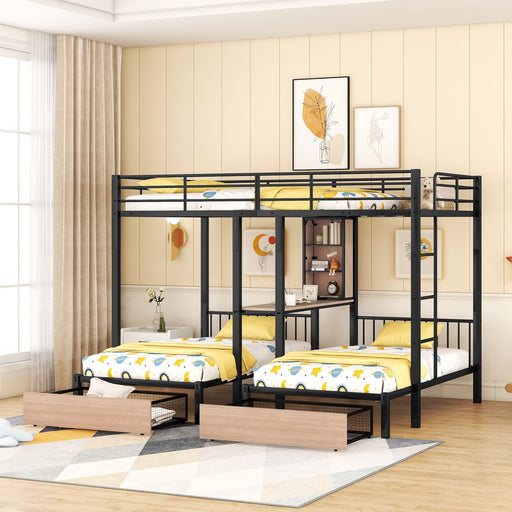 Triple Bunk Bed With Drawers, Multi-Functional Frame With Desks And Shelves In The Middle - R&R Furniture Gallery (Fountain Valley, CA)