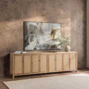 Classic Home Alvin 8-door cabinet in Sandy Cove finish, showcasing its spacious buffet design with wood grain details.
