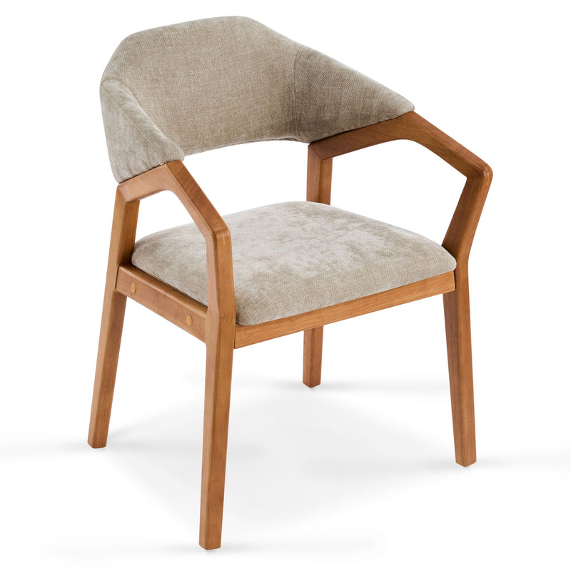 Indoor Upholstered Dining Chair (Set of 2) With Sturdy Frame And Ergonomic Curved Backrest - Oatmeal / Teak - R&R Furniture Gallery (Fountain Valley, CA)