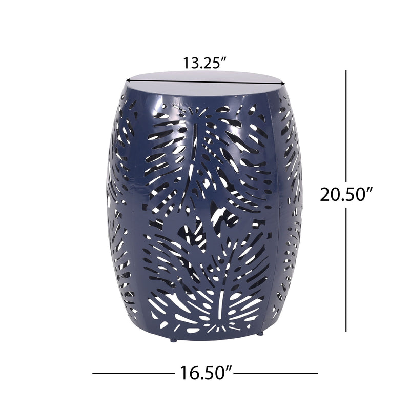 Modern design Noble House metal end table with a large round top and sleek legs, suitable for contemporary living rooms.