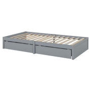 DreamHaus storage daybed with fence guardrails, two drawers, and convertible design for independent floor bed and daybed use.