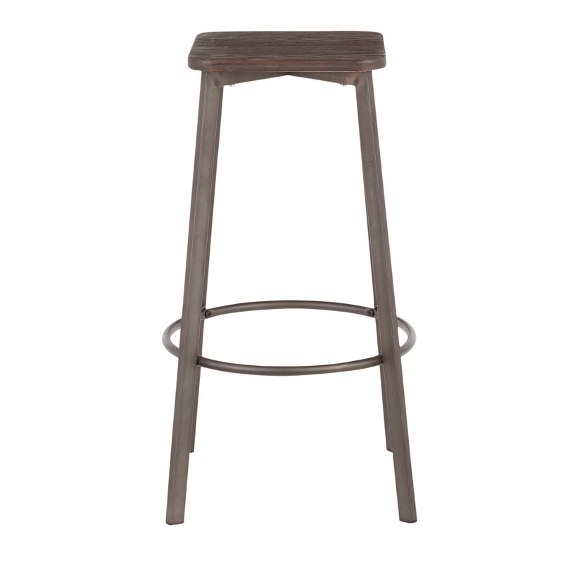 Pair of Lumi Source Clara industrial square barstools in espresso finish with metal legs, set of 2 for modern dining or bar area.