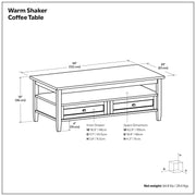 Handcrafted Warm Shaker coffee table by Simpli-Home featuring a natural wood finish and sturdy rectangular design.