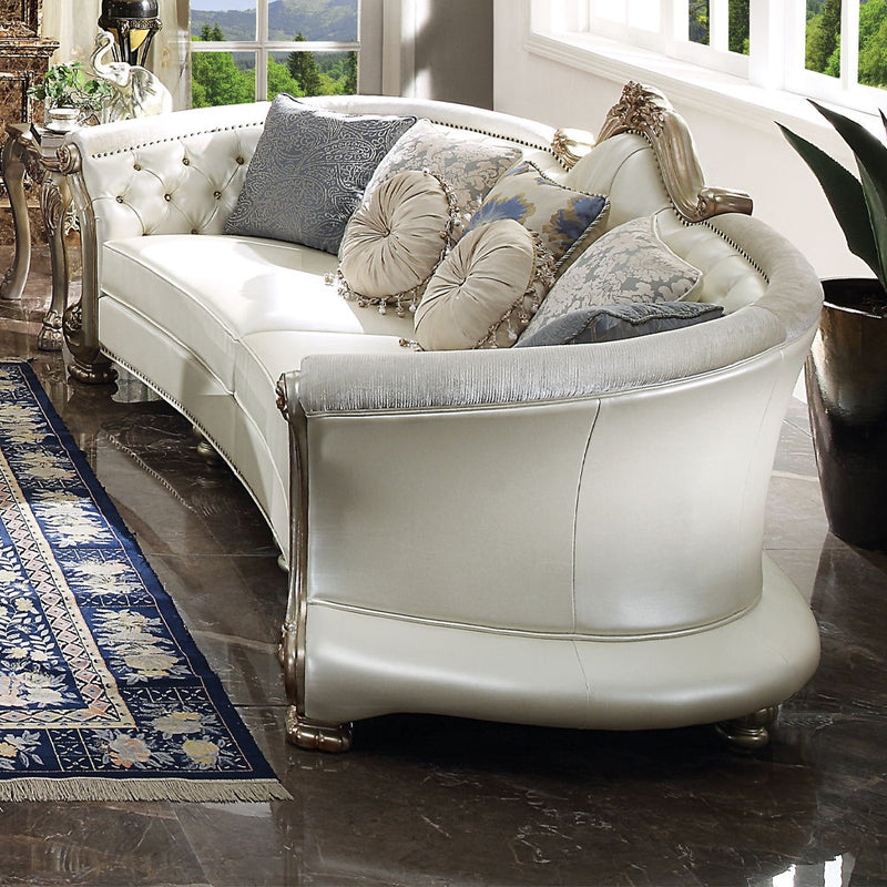 Dresden II - Sofa With 7 Pillows - Pearl Synthetic Leather & Gold Patina - R&R Furniture Gallery (Fountain Valley, CA)