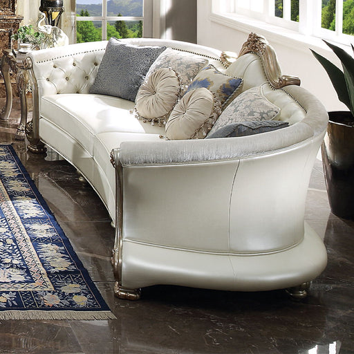 Dresden II - Sofa With 7 Pillows - Pearl Synthetic Leather & Gold Patina - R&R Furniture Gallery (Fountain Valley, CA)