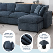 Luxe & Co. modern cloud sectional sofa bed with six seats, ottoman, U-shape sleeper for living room, stationary modular design