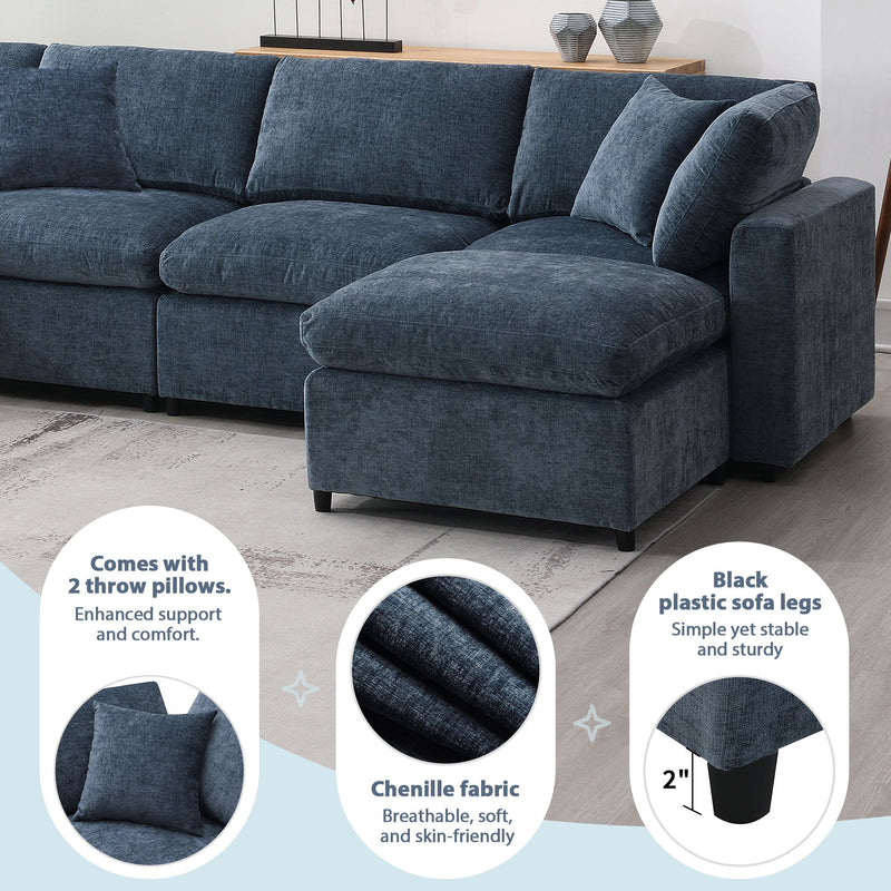Luxe & Co. modern cloud sectional sofa bed with six seats, ottoman, U-shape sleeper for living room, stationary modular design