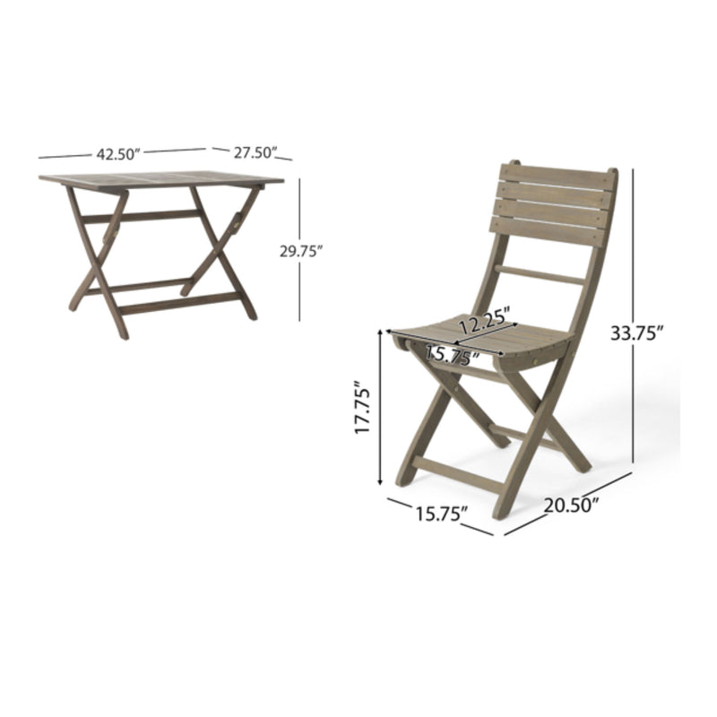 Noble House Positano foldable outdoor dining set with five pieces, including table and chairs, designed for outdoor use.