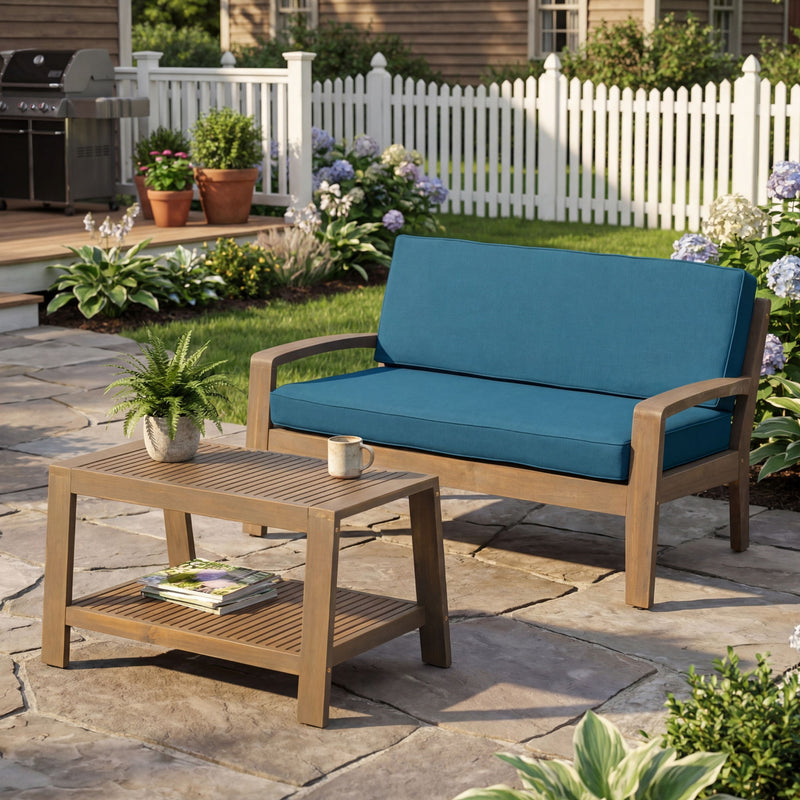 2 Piece Outdoor Conversation Set (Loveseat & Coffee Table With Water-Resistant Cushions) - R&R Furniture Gallery (Fountain Valley, CA)