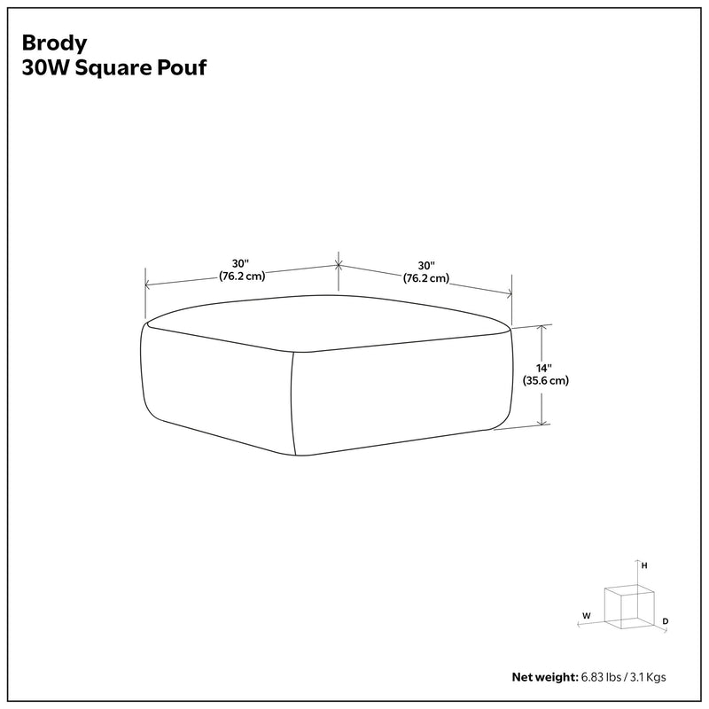 Simpli-Home Brody Large Square Coffee Table Pouf in neutral fabric, versatile accent piece for living room seating or decor.
