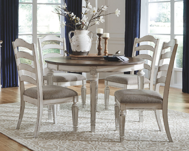 Realyn - Dining UPH Side Chair (Set of 2) - Ladderback - Chipped White - R&R Furniture Gallery (Fountain Valley, CA)