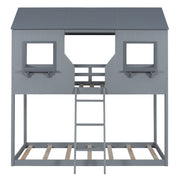 Twin Over Twin Bunk Bed With Roof, Window, Guardrail, Ladder - R&R Furniture Gallery (Fountain Valley, CA)