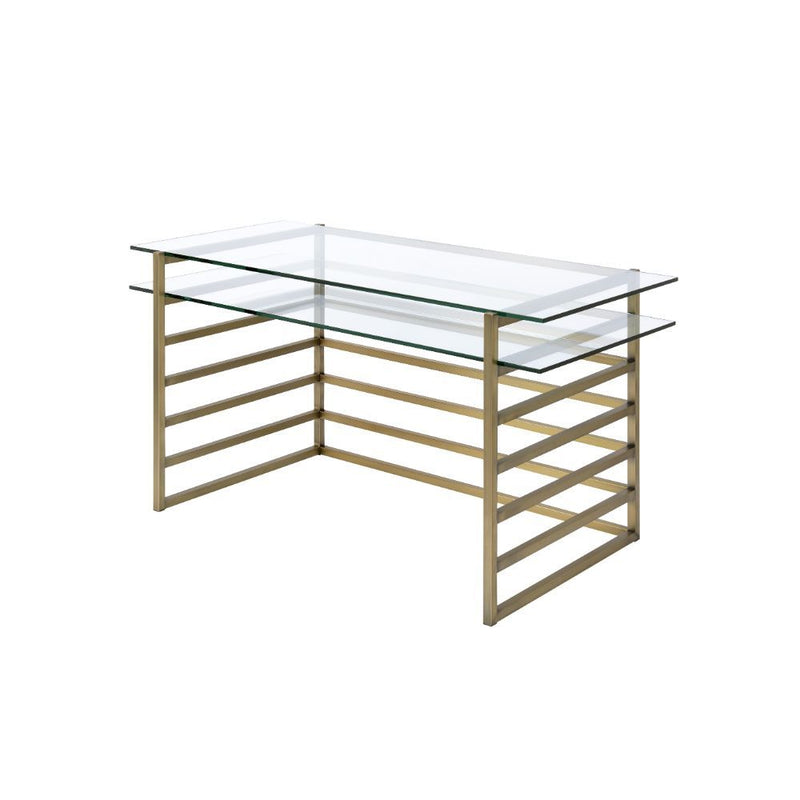 Shona - Writing Desk - Clear Glass Top & Antique Gold - R&R Furniture Gallery (Fountain Valley, CA)