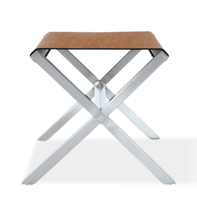 One Coastal Modern Director's Stool in Stainless Steel and Leather