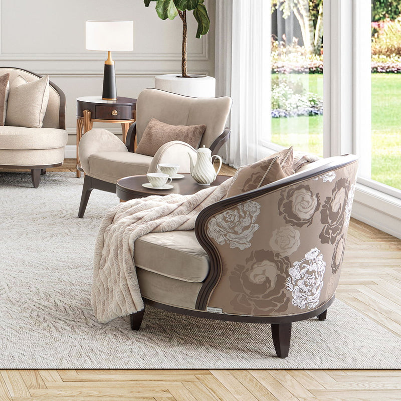 Camellia Field - Velvet Accent Chair - Beige / Dark Brown - R&R Furniture Gallery (Fountain Valley, CA)