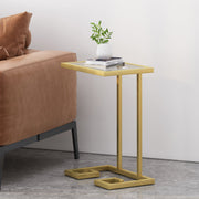 Modern Glam C-shaped end table with gold finish and tempered glass top, designed for stylish chair side use by Noble House.