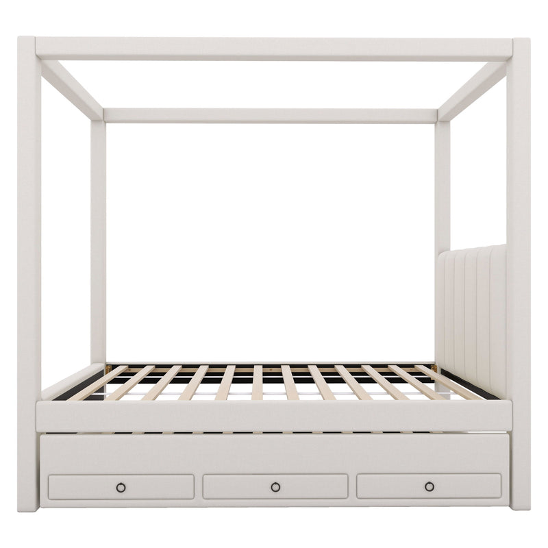 Upholstery Canopy Platform Bed With Trundle And Three Storage Drawers - R&R Furniture Gallery (Fountain Valley, CA)