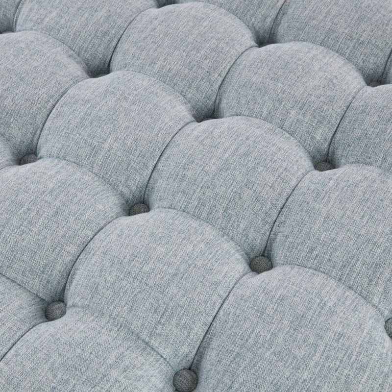 Skirted Tufted Round Ottoman With Button Top - Gray - R&R Furniture Gallery (Fountain Valley, CA)