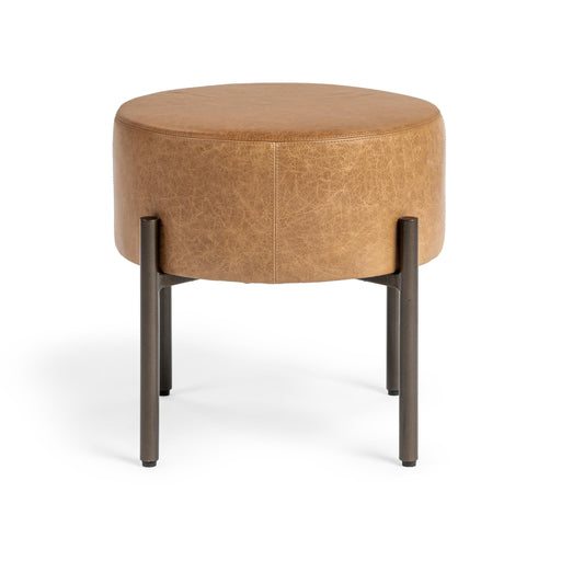 Classic Home Aimie accent stool with a wooden frame and upholstered seat, suitable for living rooms or bedrooms.