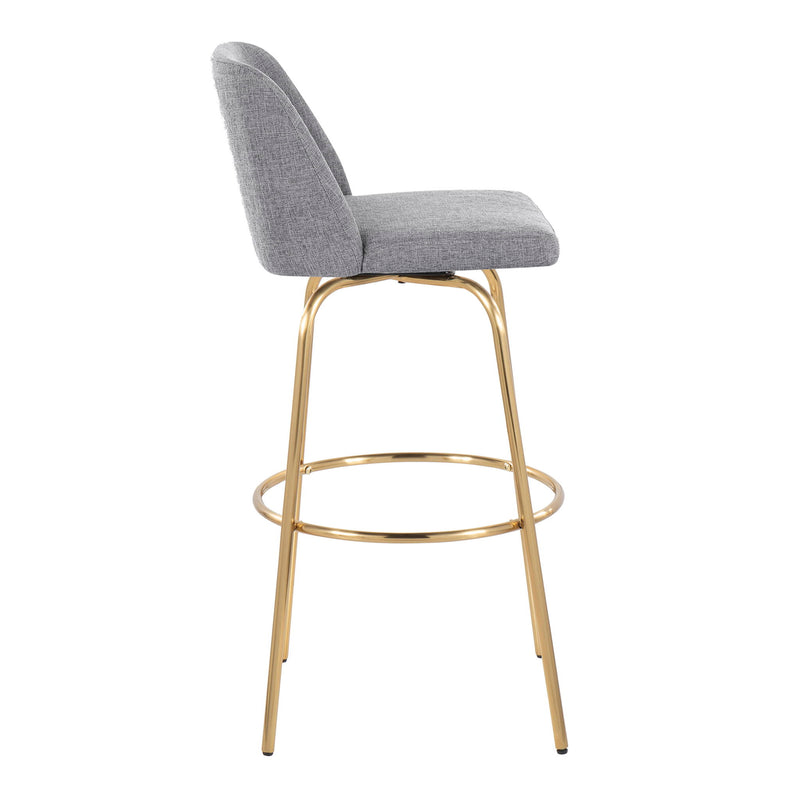 Set of two Lumi Source Toriano contemporary fixed height barstools with swivel seats and round footrests, ideal for modern dining areas.