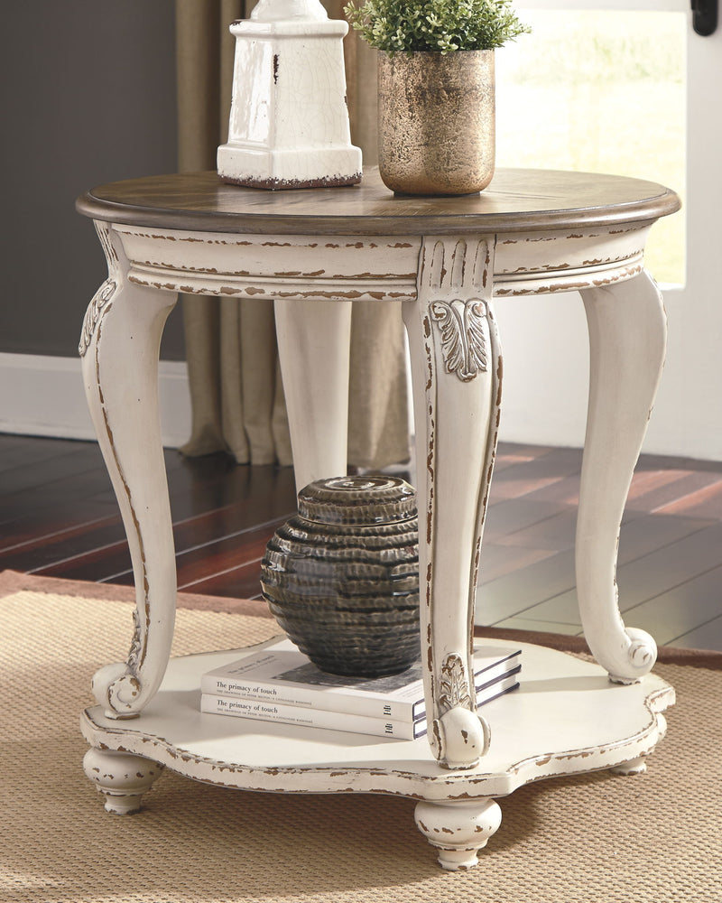 Realyn - Round End Table - White / Brown - R&R Furniture Gallery (Fountain Valley, CA)