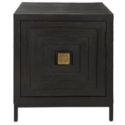 Uttermost Aiken accent cabinet with sleek wood finish and modern design, featuring two doors and metal handles.