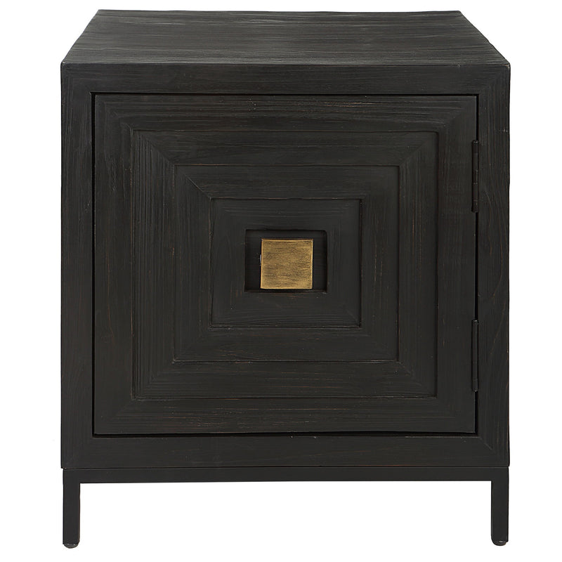 Uttermost Aiken accent cabinet with sleek wood finish and modern design, featuring two doors and metal handles.