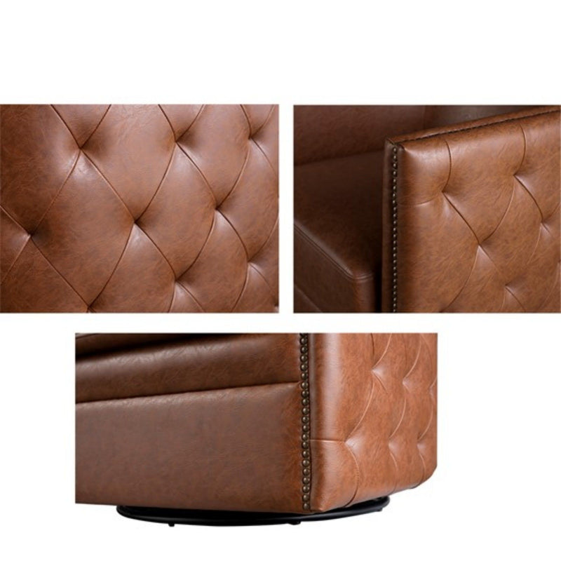 Swivel Chair With Tufted Barrel Design And Nailhead Accents - R&R Furniture Gallery (Fountain Valley, CA)