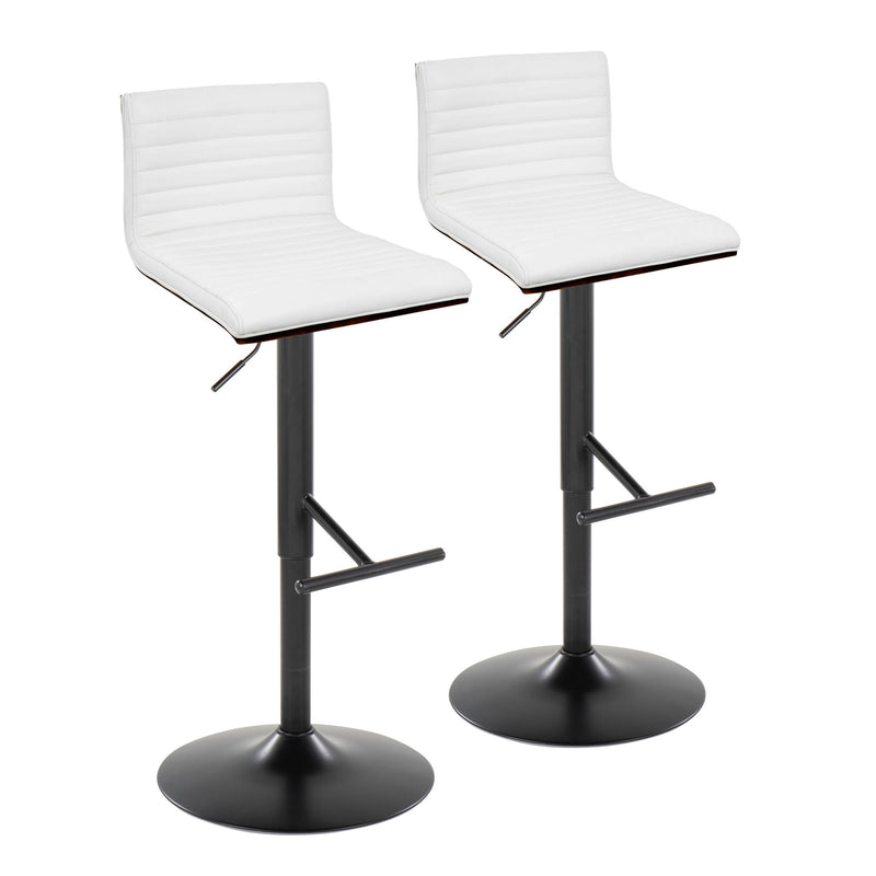 Lumi Source Mason contemporary adjustable barstool set with swivel, straight T-footrest, featuring modern design and wooden finish.
